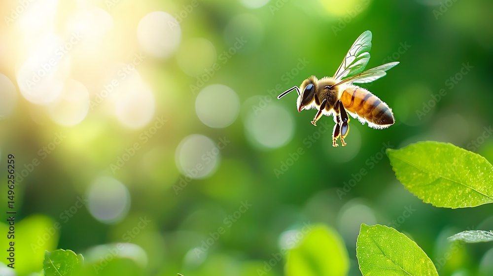 Naklejka premium Bee Flying in Nature