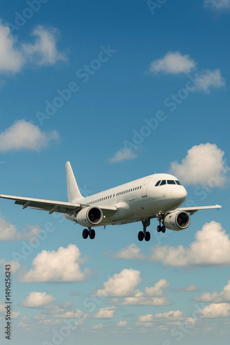 Airplane landing with blue sky