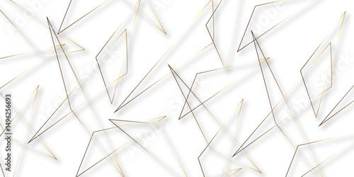 Abstract background with liens and triangles shape on white background. White and golden geometric overlapping rectangle pattern Geometric background soft shadows as patten ..White polygon textured .	