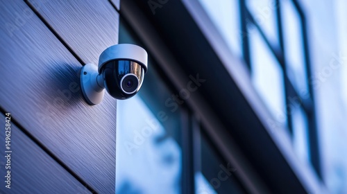 Modern Security Camera on Building Exterior, Close Up View
