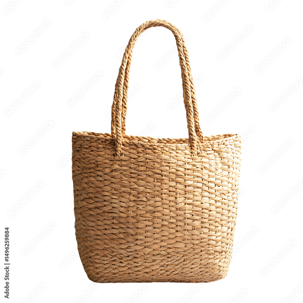 Bohemian Straw Tote Bag with a Relaxed Woven Texture Isolated on Transparent Background Bohemian Straw Tote Bag with a Relaxed Woven Texture Isolated on Transparent Background