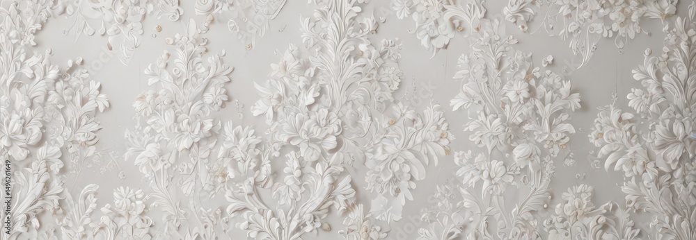 Fototapeta premium Intricate white damask floral wallpaper, elegant design , ornate, vintage