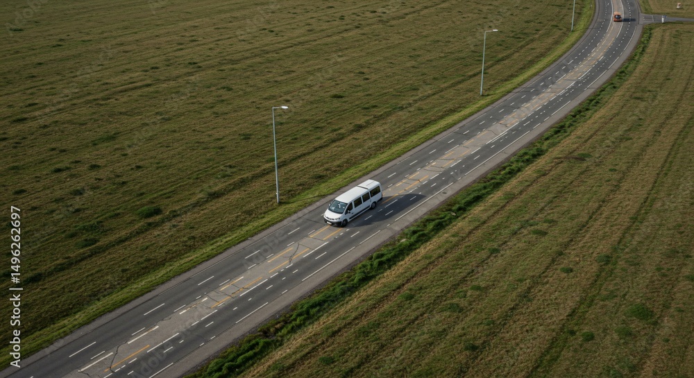 a bus is driving down the road in the middle of the country a bus is driving down the road in the middle of the country