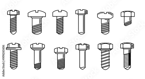 Essential Fasteners: An array of meticulously depicted screws, each with a unique head and thread pattern.