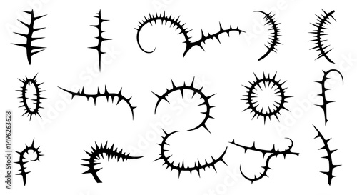 Thorny Vines Collection: A versatile collection of  black thorny vine illustrations, perfect for design projects needing a touch of nature’s edgy beauty. Each design offers a unique shape and style. 