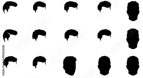 Hair Silhouette Variety: Diverse hairstyles, featuring men's hair in silhouette, for creative design.