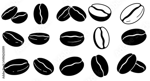 Artistic Coffee Beans: A minimalist design showcases various coffee beans in a bold, artistic arrangement, a tribute to the world of coffee and its iconic forms.