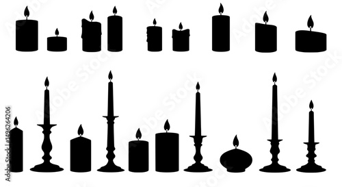Candle Silhouettes: A graphic array of silhouette candles, meticulously arranged, evoking a sense of serenity, ambience, and spiritual contemplation.