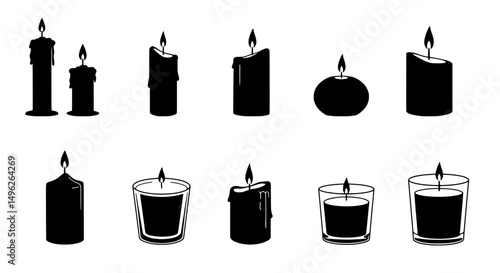 Candle Variations Silhouette: A collection of candle silhouettes showcasing the diverse shapes and forms of candlelight.  A perfect illustration of the timeless allure of candlelight.