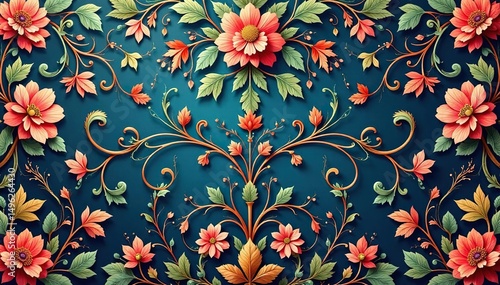 Intricate floral damask, swirling vines and leaves, leaf, art, wallpaper