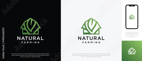 Nature farm house logo design. Nature leaf farm logo template. Farming and ranch logo symbol icon