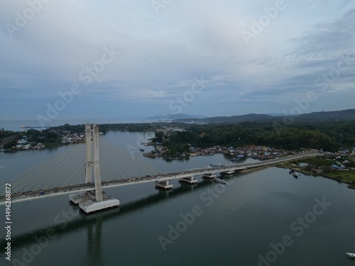 Wallpaper Mural Aerial view of Kendari Bridge, landmark of Kendari city in Kendari Bay Torontodigital.ca