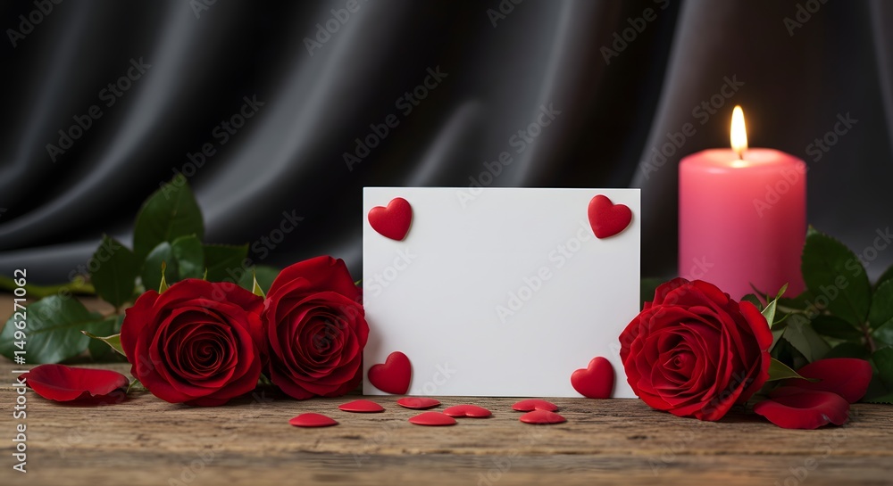 Fototapeta premium Roses, Card, and Candle Arrangement