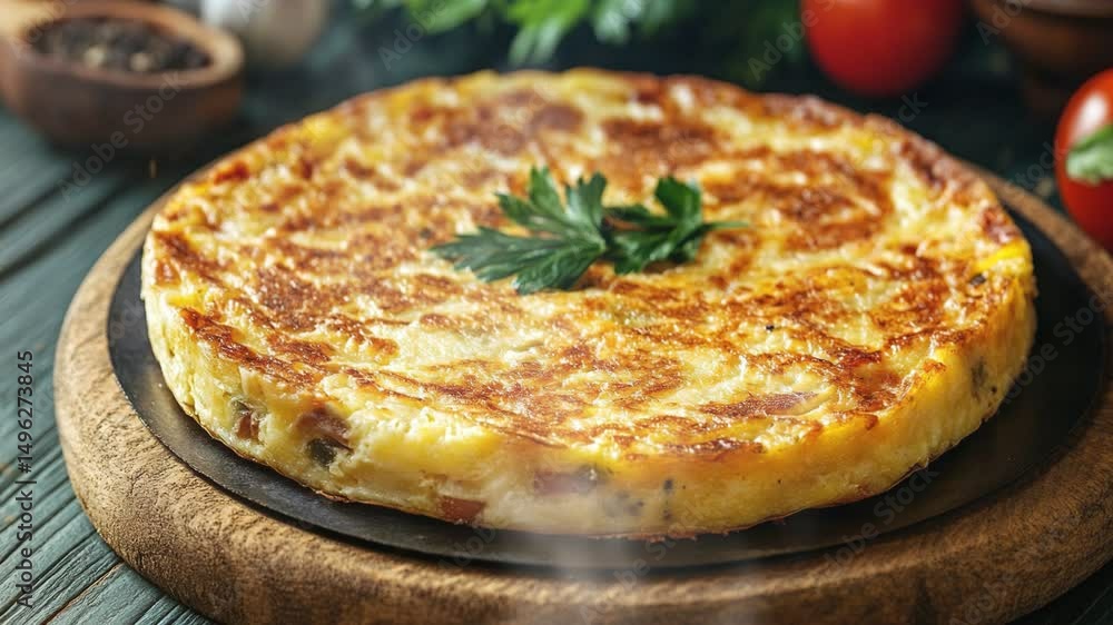 Tortilla espanola with smoke around Tortilla espanola with smoke around