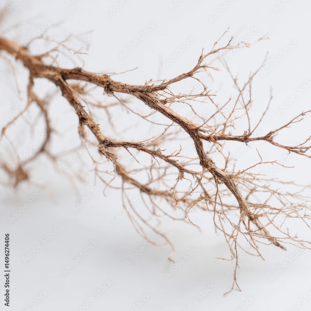 Fototapeta premium Dried Plant Root System Close-up on White Background