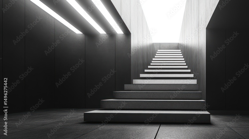 Fototapeta premium Monochrome Staircase to Illumination: Abstract Architectural Elevation in Black and White