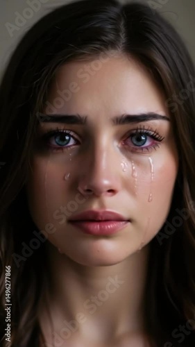 Close up portrait of a sad woman crying with tears running down her face 4k video