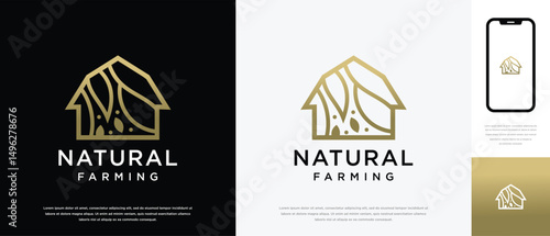 Nature farm house logo design. Nature leaf farm logo template. Farming and ranch logo symbol icon