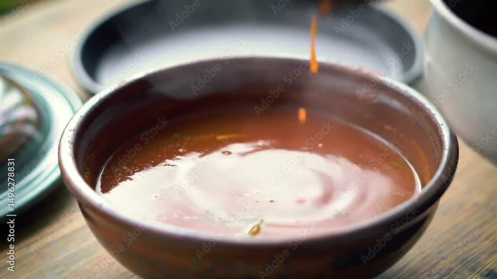 Preparing Red Sauce in Rustic Bowl for Cooking Ingredient Close Up Preparing Red Sauce in Rustic Bowl for Cooking Ingredient Close Up