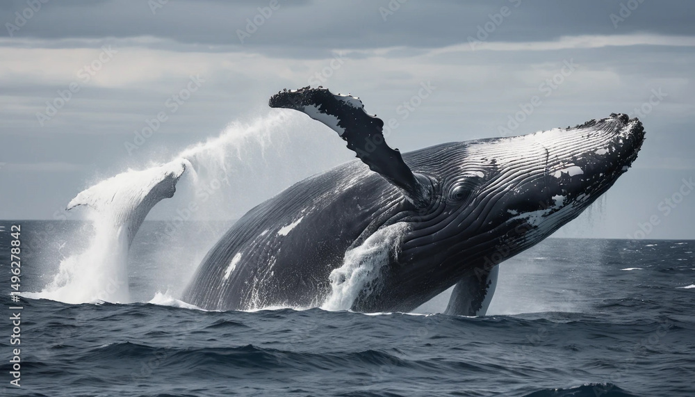 Fototapeta premium Big Whale Swimming Majestically Through the Deep Ocean