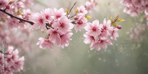 Delicate pink sakura petals drift gently on a softly blurred spring background ,  macro photography,  tranquil,  japanese
