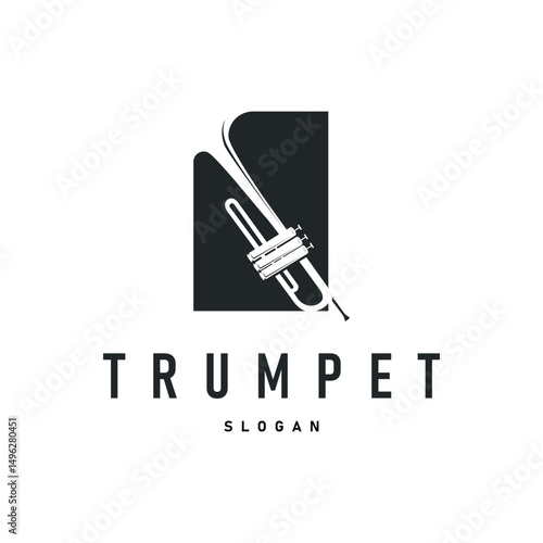 trumpet logo concept design wind musical instrument template illustration music melody with black silhouette simple trumpet symbol templet icon
