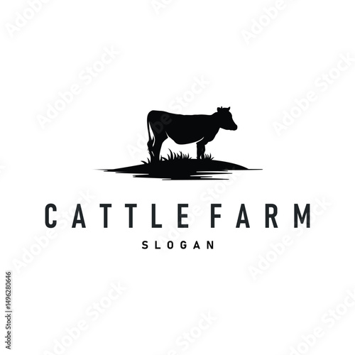 cow logo design cattle farm concept with simple concept black silhouette cow animal illustration templet livestock farm symbol