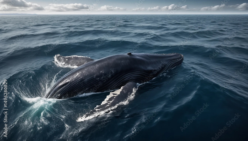 Naklejka premium Big Whale Swimming Through Vast Ocean Depths