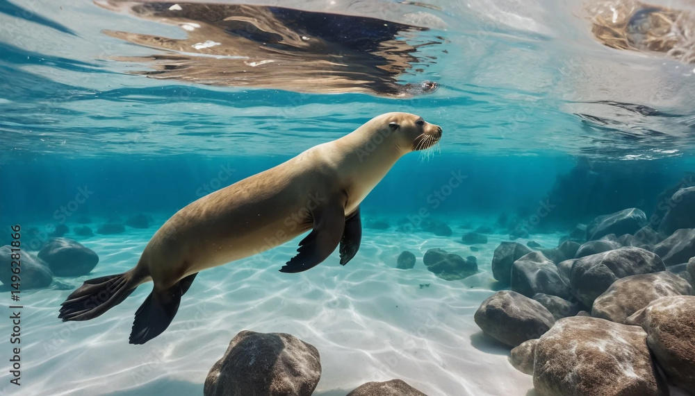 Obraz premium Sea Lion Diving Playfully