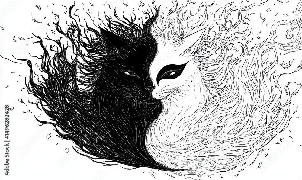 Obraz premium Yin e Yang Felino: Equilíbrio e Dualidade