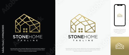 Stone house building logo design. Stone house logo icon made with lines