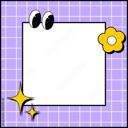 Retro 90s photo frame. Polaroid photo frame with retro 90s decoration. Vector isolated. 