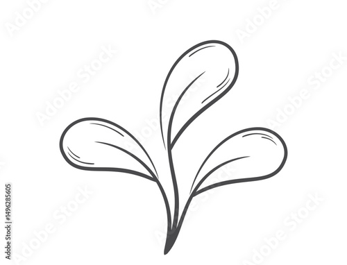 Plant sprout with three stems and rounded leaves line illustration. Spring, planting and nature design element. Isolated vector image