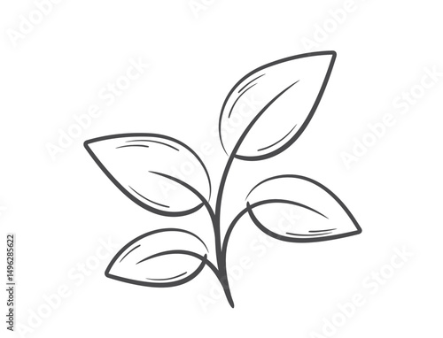 Plant with leaves line illustration. Nature, gardening and planting design element. Isolated vector image