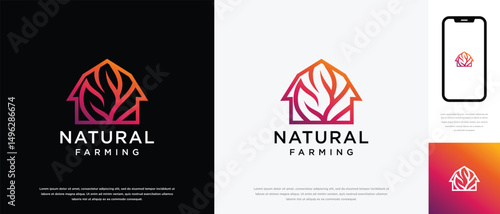 Nature farm house logo design. Nature leaf farm logo template. Farming and ranch logo symbol icon