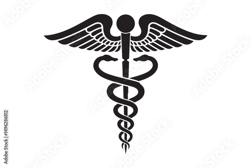 Caduceus medical symbol with snakes and wings representing healthcare and medicine