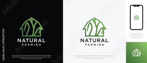 Nature farm house logo design. Nature leaf farm logo template. Farming and ranch logo symbol icon