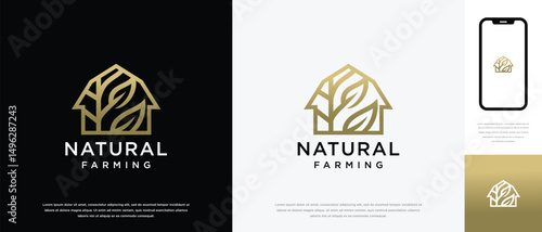 Nature farm house logo design. Nature leaf farm logo template. Farming and ranch logo symbol icon