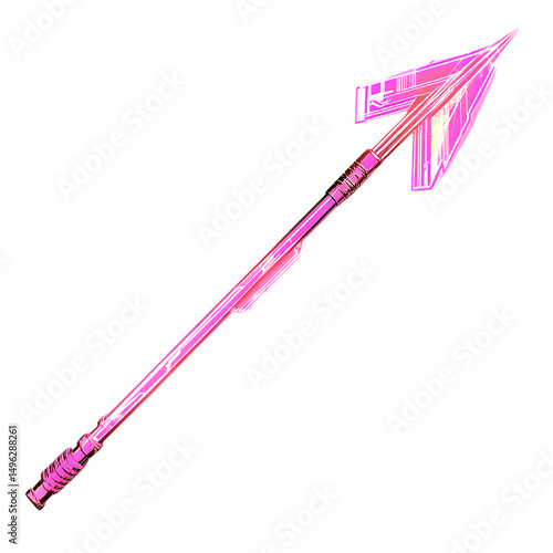 Futuristic Arrow with Digital Accents in Neon Fuchs Isolated on Transparent Background