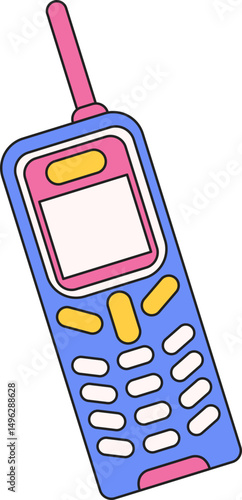 Retro 90s element decoration. Gameboy, floppy disk, lips, spray, shoes, casette, phone, camera, lollipop illustration. Vector isolated.