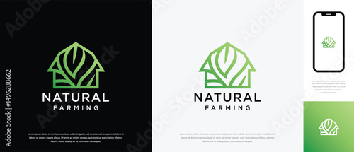 Nature farm house logo design. Nature leaf farm logo template. Farming and ranch logo symbol icon