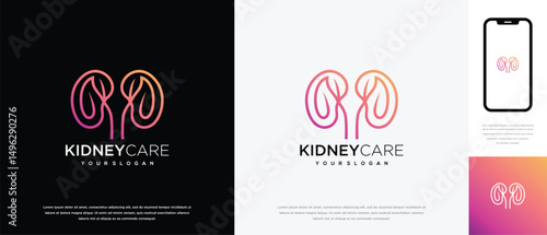 Nature kidney logo design. Kidney internal organ logo design vector icon made with lines and leaves