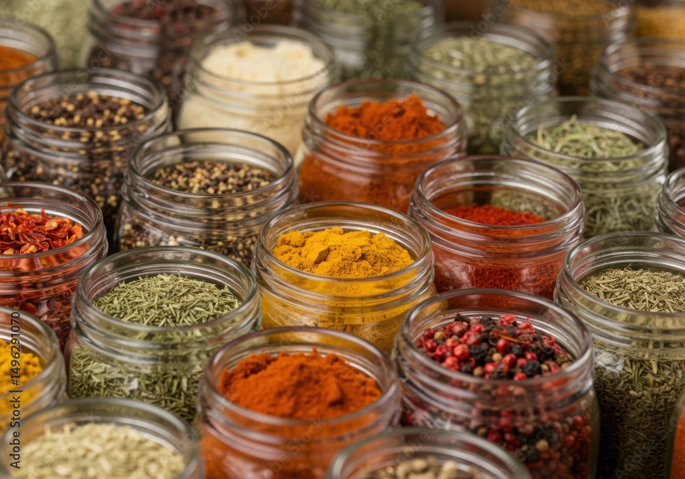 Assortment of spices in glass jars Assortment of spices in glass jars