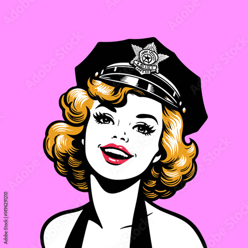 illustration police woman poster vector	
