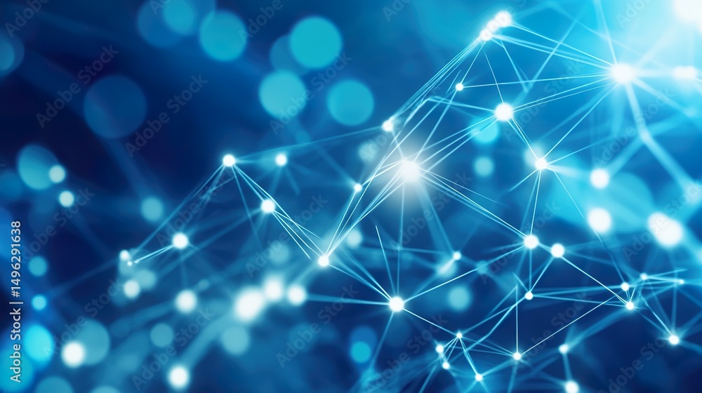 Fototapeta premium Futuristic digital network with glowing blue connections and light nodes