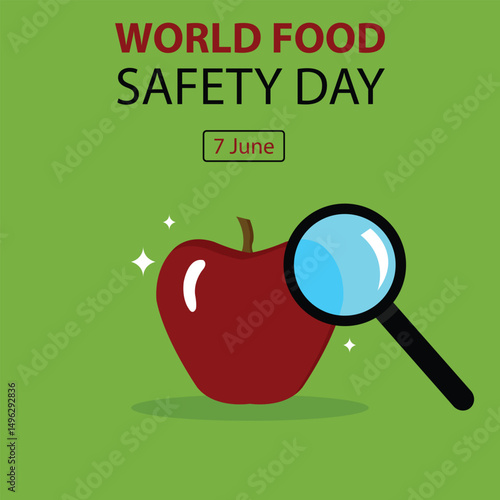illustration vector graphic of an apple and a magnifying glass, perfect for international day, world food safety day, celebrate, greeting card, etc.