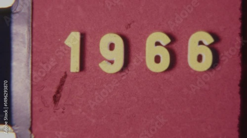 Grainy 8mm Film Leader Showing 1966 On Textured Red Background