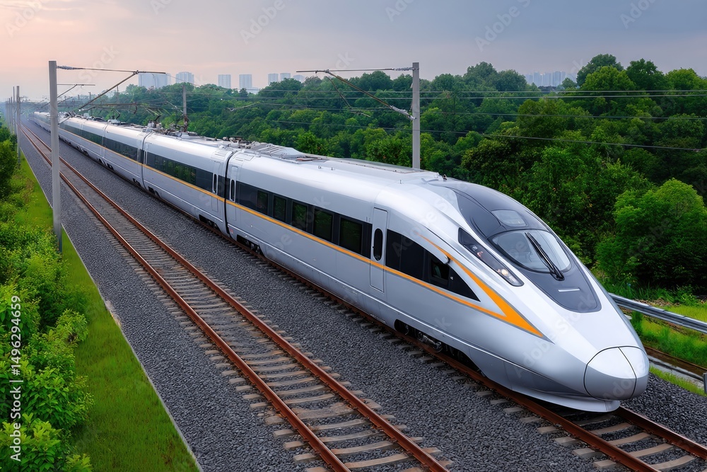 Fototapeta premium Modern high-speed train on tracks.
