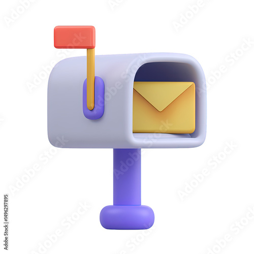 3D mailbox with an envelope inside symbolizing received mail. Ideal for email clients communication platforms and UI alerts for new messages.