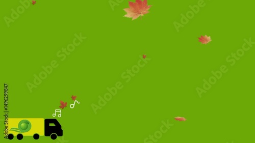 Animation of a cargo truck under autumn with green background